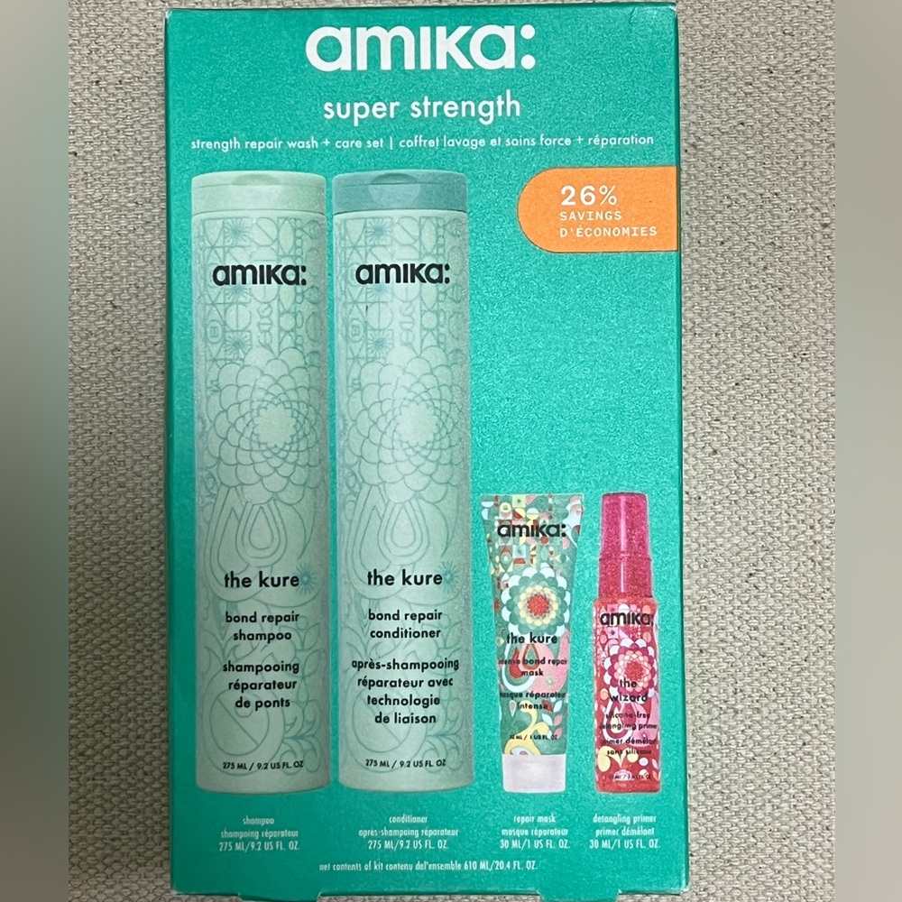 Amika Super Strength Kit The Kure Shampoo & Conditioner, mask & The Wizard KIT